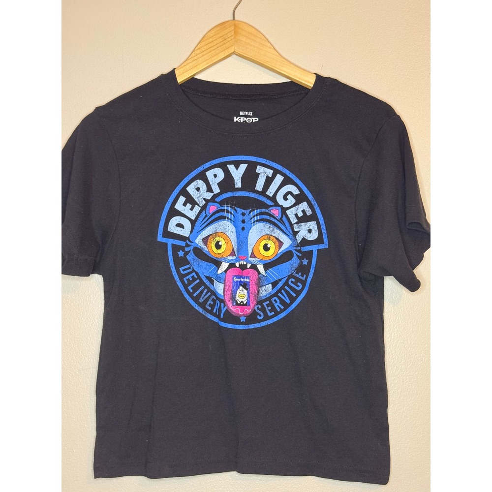 Netflix K-Pop Demon Hunters Derpy Tiger Delivery Service Black Graphic Tee XL